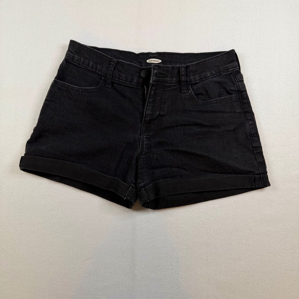 Old Navy Womens Black Denim Cuffed Jean Shorts Size 4 Stretch Mid Rise
